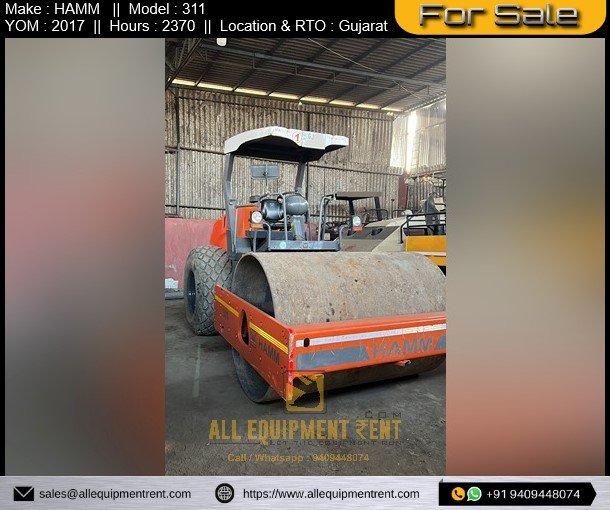 Very Less Hours Used Soil Compactor Hamm 311 GJ Registered 2017 Available for Sale